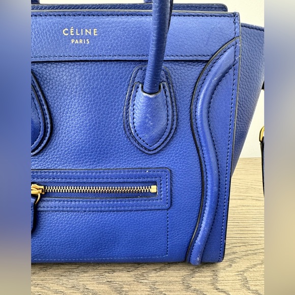 Celine Nano Luggage Bag - Blue Drummed Leather with Crossbody Strap - Picture 7 of 8